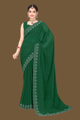 Shiv Febric Embellished Chanderi Georgette Saree(Green)