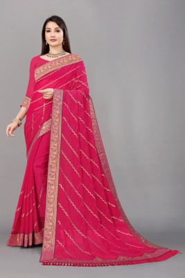 LAKHADATARI PRINTS Self Design, Embroidered, Floral Print Bollywood Georgette, Chiffon Saree(Pink)