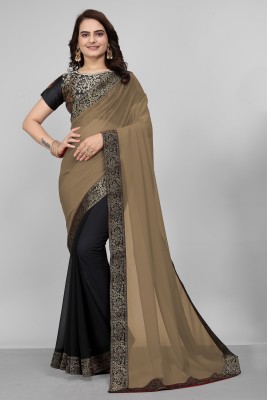 Om Sai Creation Embellished, Self Design Bollywood Georgette Saree(Multicolor, Black)