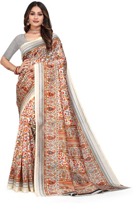 Kanooda Prints Printed Mysore Art Silk Saree(Multicolor)