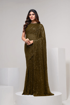 DIVINE INTERNATIONAL TRADING CO Embroidered Bollywood Georgette Saree(Green)