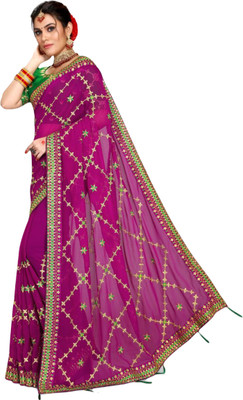 LAVYANSH CREATION Embroidered, Woven, Solid/Plain Bollywood Georgette Saree(Pink)