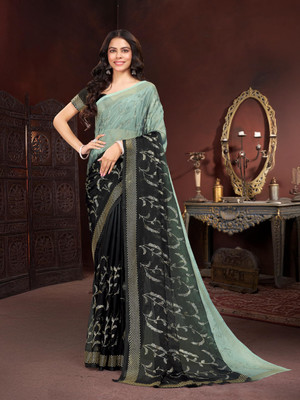 GARDEN VARELI Printed Bollywood Chiffon Saree(Black)