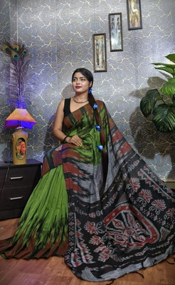 Amita Collections Printed Bhagalpuri Cotton Blend Saree(Green)