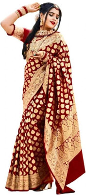 ARCTIC SAREES Woven Banarasi Handloom Silk Blend Saree(Maroon)