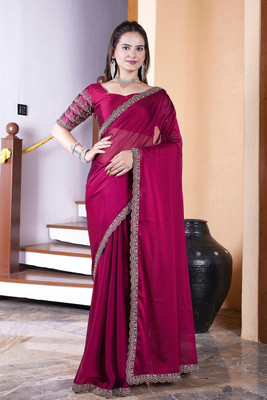 K 5 FASHION Embroidered Bollywood Chiffon Saree(Magenta)