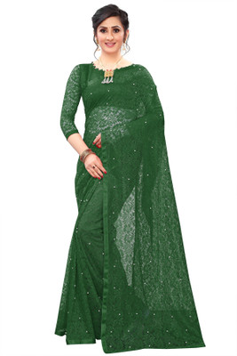 LOROFY Self Design Bollywood Net Saree(Green)