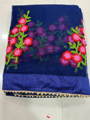 skyfiesta Embroidered Dharmavaram Net Saree(Dark Blue)