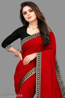 YP CREATION Solid/Plain Daily Wear Georgette Saree(Red)