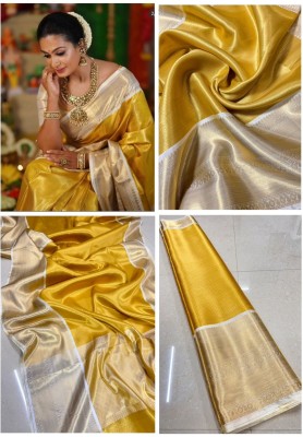 Nilofer Silk Saree Woven, Solid/Plain Banarasi Jacquard, Tissue Saree(Yellow)