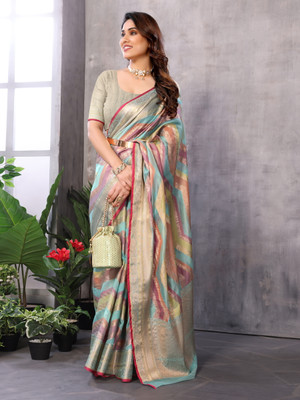 Moda Rapido Woven Banarasi Organza Saree(Light Green)