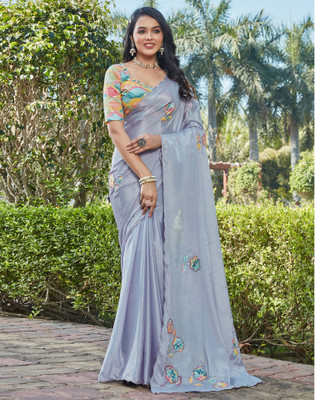 Satrani Printed Bollywood Silk Blend Saree(Purple)