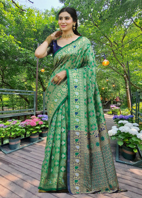 PICKWELL Woven Patola Cotton Silk, Jacquard Saree(Multicolor)