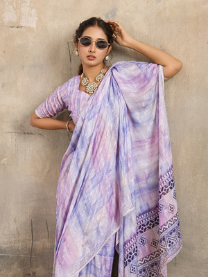 Tasrika Embellished, Printed Bollywood Crepe, Jacquard Saree(Purple)