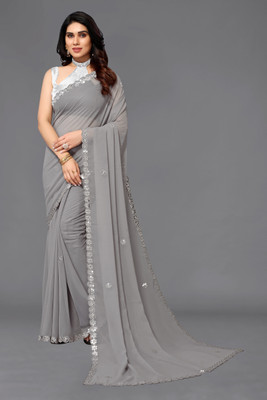 HouseOfCommon Embroidered Bollywood Georgette Saree(Grey)