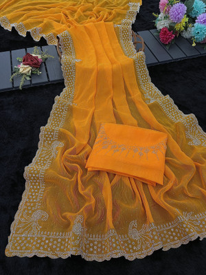 CHAMUNDA CREATION Embellished Bollywood Georgette Saree(Yellow)