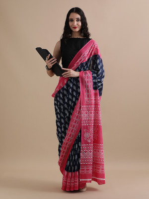 Jaipur Kurti Printed Daily Wear Pure Cotton Saree(Dark Blue)