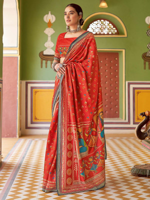 Tasrika Printed Daily Wear Silk Blend Saree(Red)