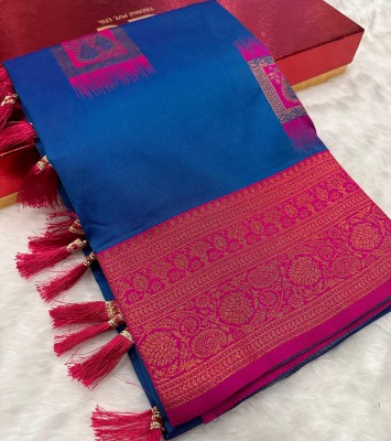 fospy Woven Bollywood Pure Silk Saree(Blue)