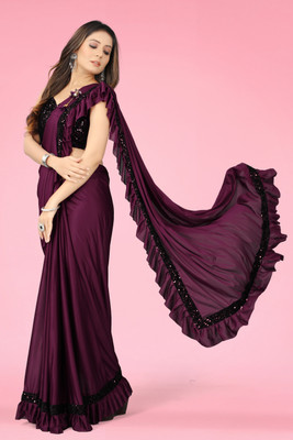 Lighthouse Embellished Bollywood Lycra Blend Saree(Purple)