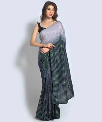 Sareemall Embellished Bollywood Silk Blend Saree(White)