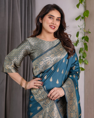 KB TEX Woven, Self Design Maheshwari Pure Silk Saree(Dark Blue)