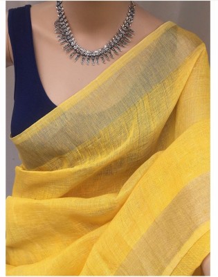 Mollika Woven, Solid/Plain Bhagalpuri Cotton Linen Saree(Yellow)