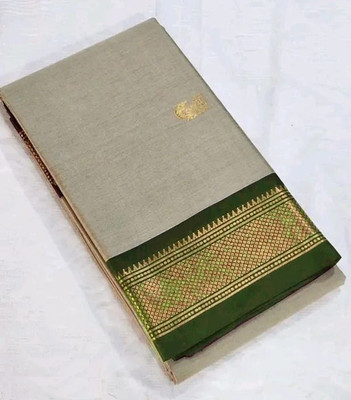 KanjiQueen Woven Kanjivaram Pure Silk, Cotton Blend Saree(Beige, Dark Green, Grey)