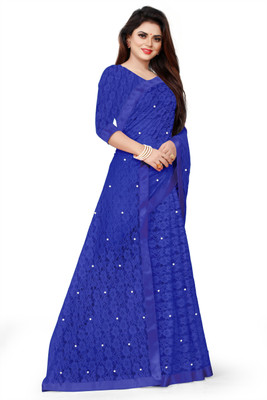 Verviza Embroidered Bollywood Net Saree(Blue)