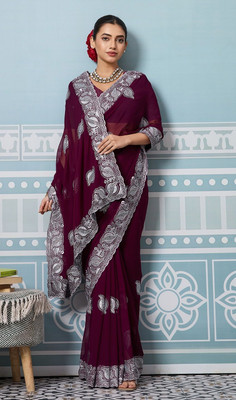 Leelavati Embroidered, Embellished Bollywood Georgette Saree(Purple)