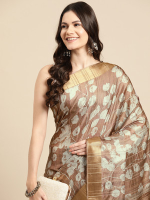 Divastri Digital Print Bollywood Silk Blend Saree(Brown)