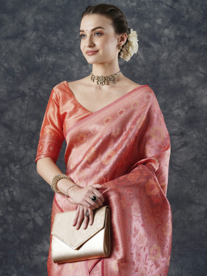 Sareemall Woven Banarasi Silk Blend Saree(Red)