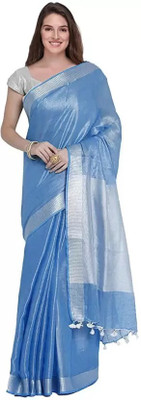 HAIDER ALI AND SONS Solid/Plain Bhagalpuri Cotton Linen Saree(Light Blue)