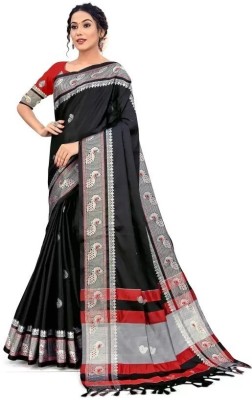 Upalksh Woven Maheshwari Cotton Silk, Jacquard Saree(Black)