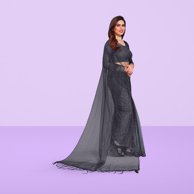 BHAGWATI ART Self Design Bollywood Net Saree(Black)