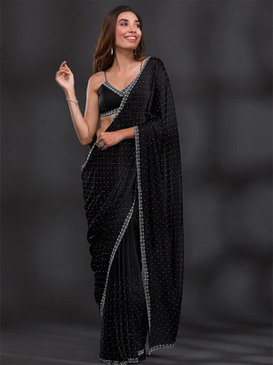 Trendmalls Self Design Bollywood Silk Blend Saree(Black)