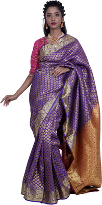 Kaàlors Woven Kanjivaram Silk Blend Saree(Purple)