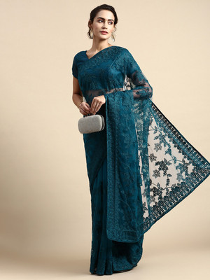 Sasta Bazar Embroidered Bollywood Net Saree(Light Blue)