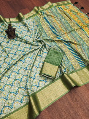 aaravtrendz Printed Banarasi Pure Silk Saree(Multicolor)