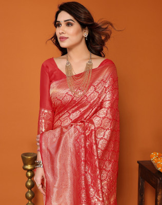 YASHIKA Self Design Kanjivaram Silk Blend Saree(Red)