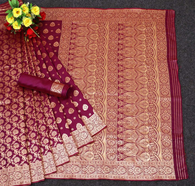 SHRIMAY Woven Kanjivaram Silk Blend Saree(Purple)