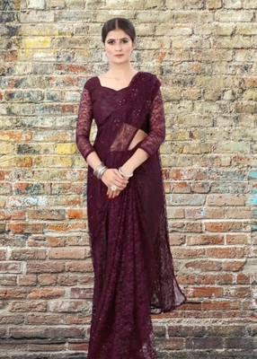 NORAFLEX Embroidered Bollywood Net Saree(Brown)