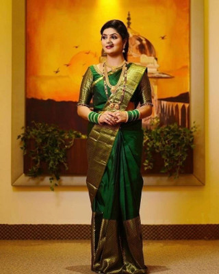 SWAMI STUDIO Self Design Banarasi Jacquard Saree(Green)