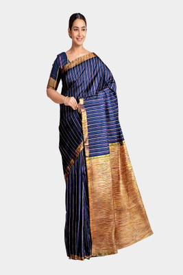 PRIDE SALES Self Design Handloom Cotton Blend Saree(Black)