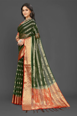 Aarunika SST Printed Bollywood Organza Saree(Dark Green)