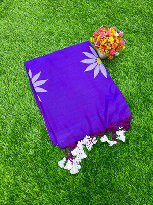 RenukaSaree Hand Painted Handloom Cotton Blend Saree(Purple)