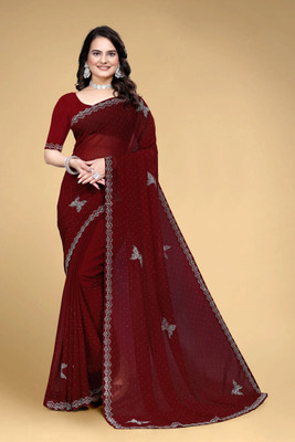 VEERAIVA Printed Bollywood Georgette Saree(Maroon)