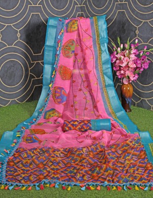 Vichitra Printed Bollywood Georgette Saree(Pink, Blue)