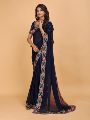 Tejal Creation Embroidered Bollywood Georgette Saree(Dark Blue)