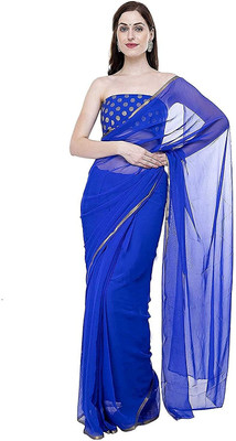 SainiVastra Solid/Plain Daily Wear Chiffon Saree(Blue)